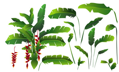 Minimalist Botanical Leaves. Elegant Red and Green Jungle Foliage Vector Art