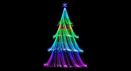 Fiber optic christmas tree glowing with vibrant rainbow colors against a black background display