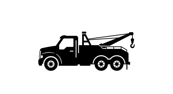 Tow Truck Silhouette on White Background.