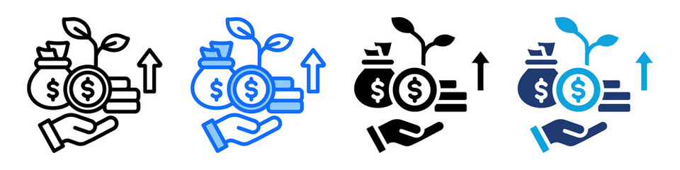 Financial Growth Icon Set Multi Style Vector Illustration