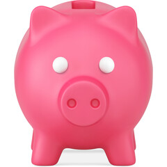 Bright Pink Piggy Bank With White Eyes and Nostrils Facing Forward On A Transparent Background For Saving Money And Financial Planning