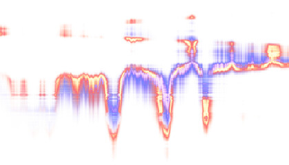 Red and Blue Distorted Sound Wave Visualizer Against Transparent Background