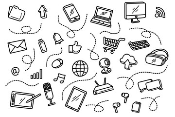 IT computer technology doodle line art vector art illustration pattern