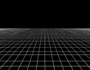 Black background with white grid extending towards horizon