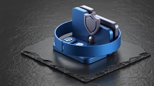 Folder intake: evidence chips slide in, band wraps once, shield bead glows to confirm