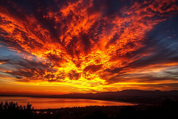 Fototapeta premium A breathtaking sunset where the sky and ground merge into one