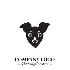 Cute Head of Dog Logo Symbol in Black on White Background with Modern Minimalist Design