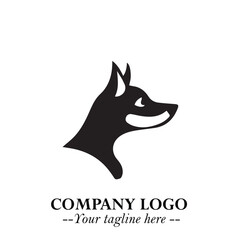 Cute Head of Dog Logo Symbol in Black on White Background with Modern Minimalist Design
