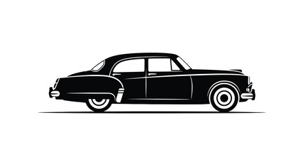 Classic vintage black sedan car silhouette side profile isolated on white background retro automotive design