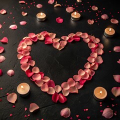 Romantic Heart of Rose Petals with Candlelight Ambiance
