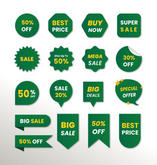 Set of green promo labels price tags collection