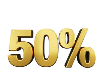 Golden fifty percent symbol isolated on transparent background