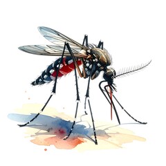 Close-up illustration of a mosquito, with wings and needle detail