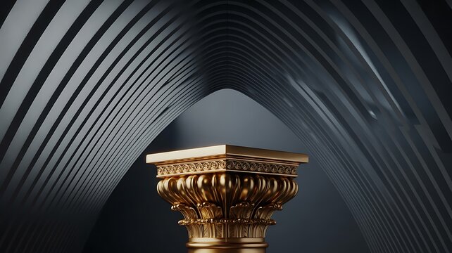 Fototapeta Ornate golden capital underneath a modern architectural archway