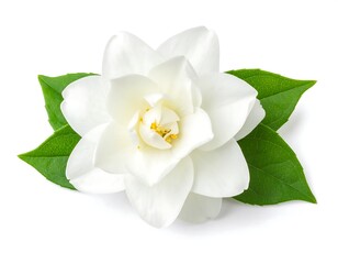Close-up of a white flower with vibrant green leaves