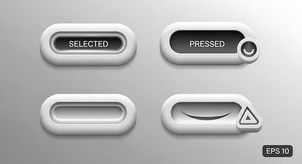 Modern UI Buttons - Selected, Pressed, and Empty States.