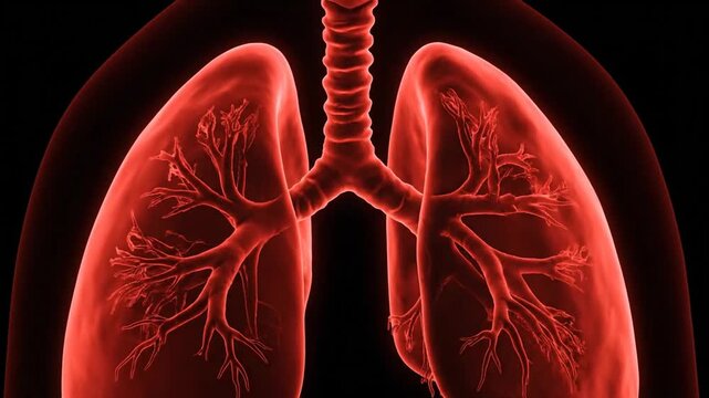 Anatomical Red Lungs on Black Background Seamless Animation Depicting Respiratory System and Pulmonary Function for Medical Visualization and Health Education Purposes