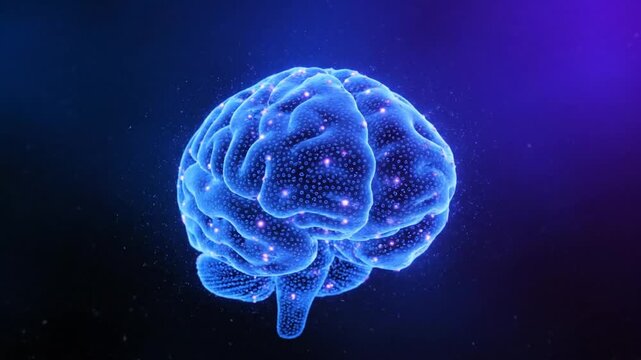 Animated Brain Model in Blue with Neural Activity and Data Connections on a Dark Gradient Background Visualizing Intelligence Machine Learning and Neurological Study