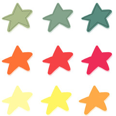 Set of 9 Doodle Stars in Varied Colors and Textures