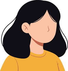 Minimalist illustration of a young woman with dark hair wearing a yellow sweater against a plain white background