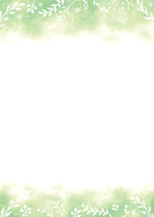 Natural green watercolor leaf frame background