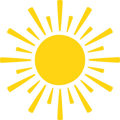Bright Yellow Sun With Sunburst Rays Isolated On Transparent Background With No Background Objects