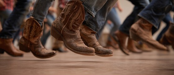 People dancing with cowboy boots close up shot