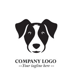 Cute Head of Dog Logo Symbol in Black on White Background with Modern Minimalist Design