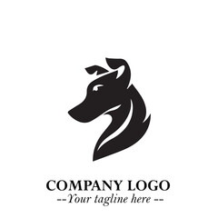 Cute Head of Dog Logo Symbol in Black on White Background with Modern Minimalist Design