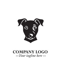 Cute Head of Dog Logo Symbol in Black on White Background with Modern Minimalist Design