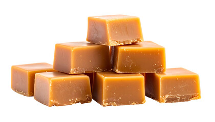 Stack of golden-brown, square-cut candies against a stark black backdrop