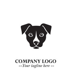 Cute Head of Dog Logo Symbol in Black on White Background with Modern Minimalist Design
