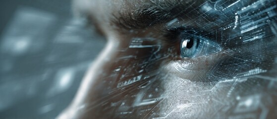 Close up of human eye with digital data overlay futuristic concept