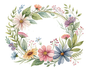 Elegant Watercolor Wildflower Wreath  vector illustration