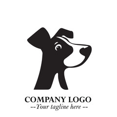 Cute Head of Dog Logo Symbol in Black on White Background with Modern Minimalist Design
