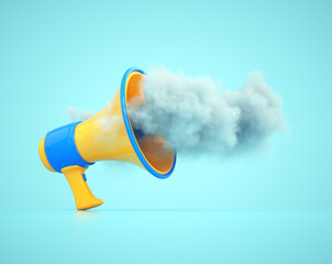Sound device releases colorful smoke in a creative 3D illustration with vibrant background