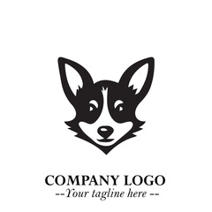 Cute Head of Dog Logo Symbol in Black on White Background with Modern Minimalist Design
