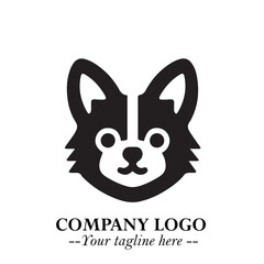 Cute Head of Dog Logo Symbol in Black on White Background with Modern Minimalist Design
