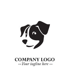 Cute Head of Dog Logo Symbol in Black on White Background with Modern Minimalist Design
