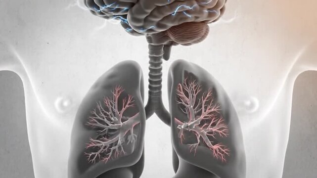 Internal Human Body Anatomy Animation with Organs Like Liver, Lungs, Stomach and Brain with Electrical Activity on Gray Background for Medical Visualization and Health Education
