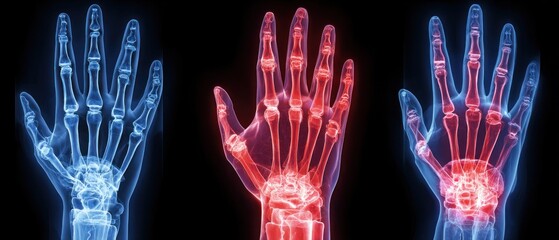 Naklejka premium Medical x ray imaging of human hands displaying bone structure and anatomy