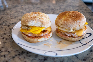 Delicious Breakfast Sandwiches Served on a Plate With a Simple Design