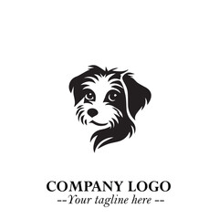 Cute Head of Dog Logo Symbol in Black on White Background with Modern Minimalist Design
