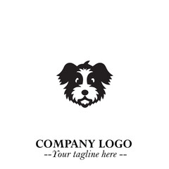 Cute Head of Dog Logo Symbol in Black on White Background with Modern Minimalist Design
