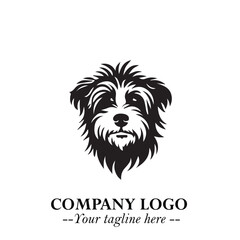 Cute Head of Dog Logo Symbol in Black on White Background with Modern Minimalist Design
