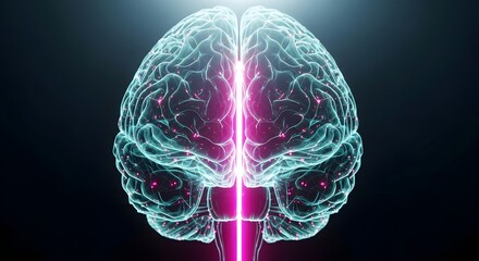 A mesmerizing digital representation of the human brain, glowing with vibrant neon colors, symbolizing intelligence, connectivity, and the boundless potential of the human mind