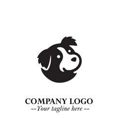 Cute Head of Dog Logo Symbol in Black on White Background with Modern Minimalist Design
