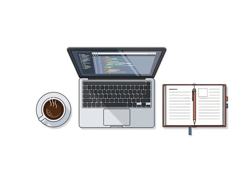 Workspace with Laptop Notebook and Coffee Cup.