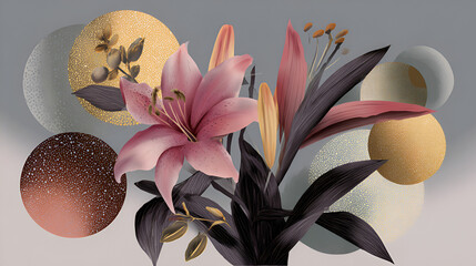 Elegant lilies with decorative abstract background