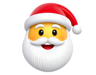 Smiling Santa Claus Emoji Face with Red Hat, 3D Glossy Style, isolated on transparent background.